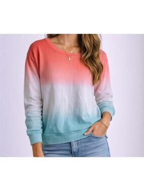 Splendid Ombre Sweatshirt Coral Pink & Mint Green - Size M